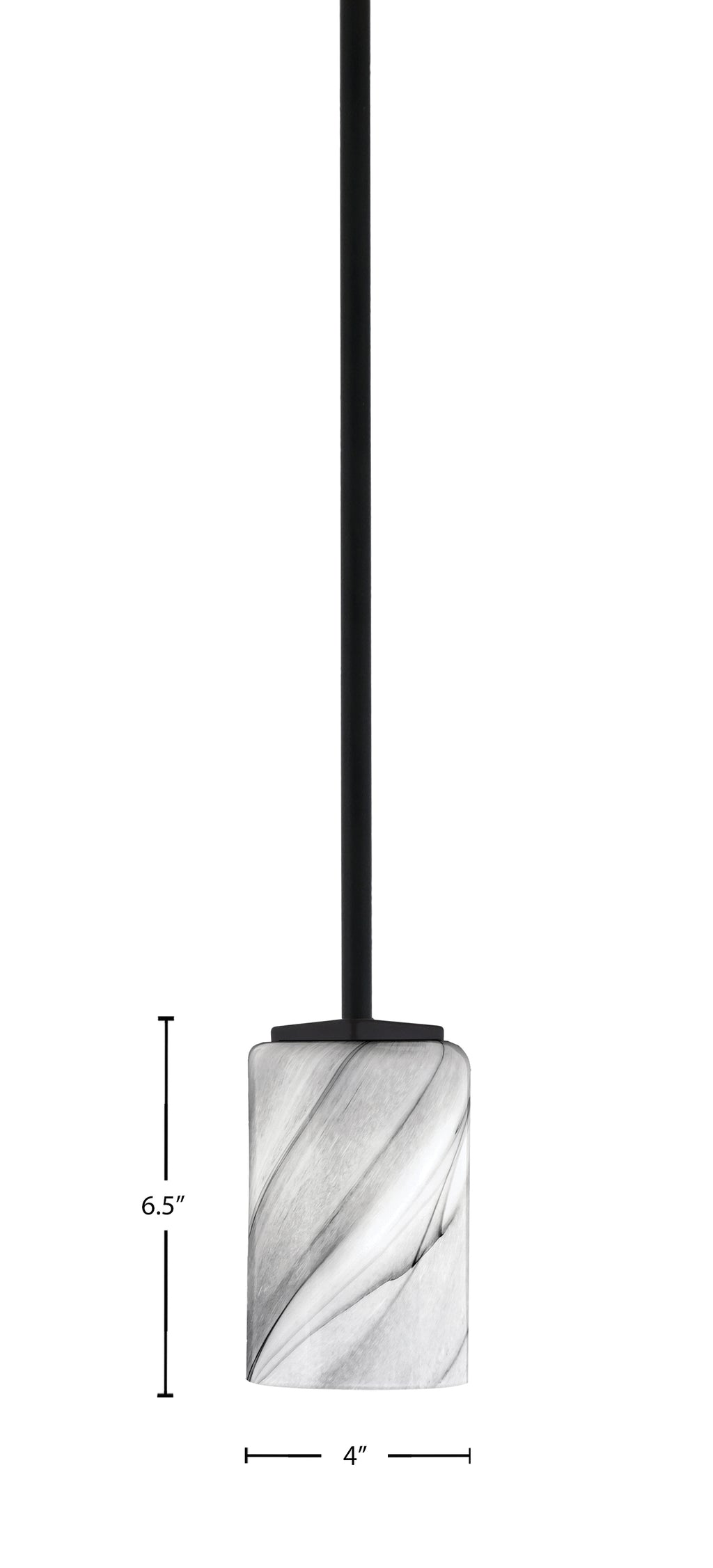Franklin One Light Mini Pendant in Matte Black with Onyx Swirl Shade