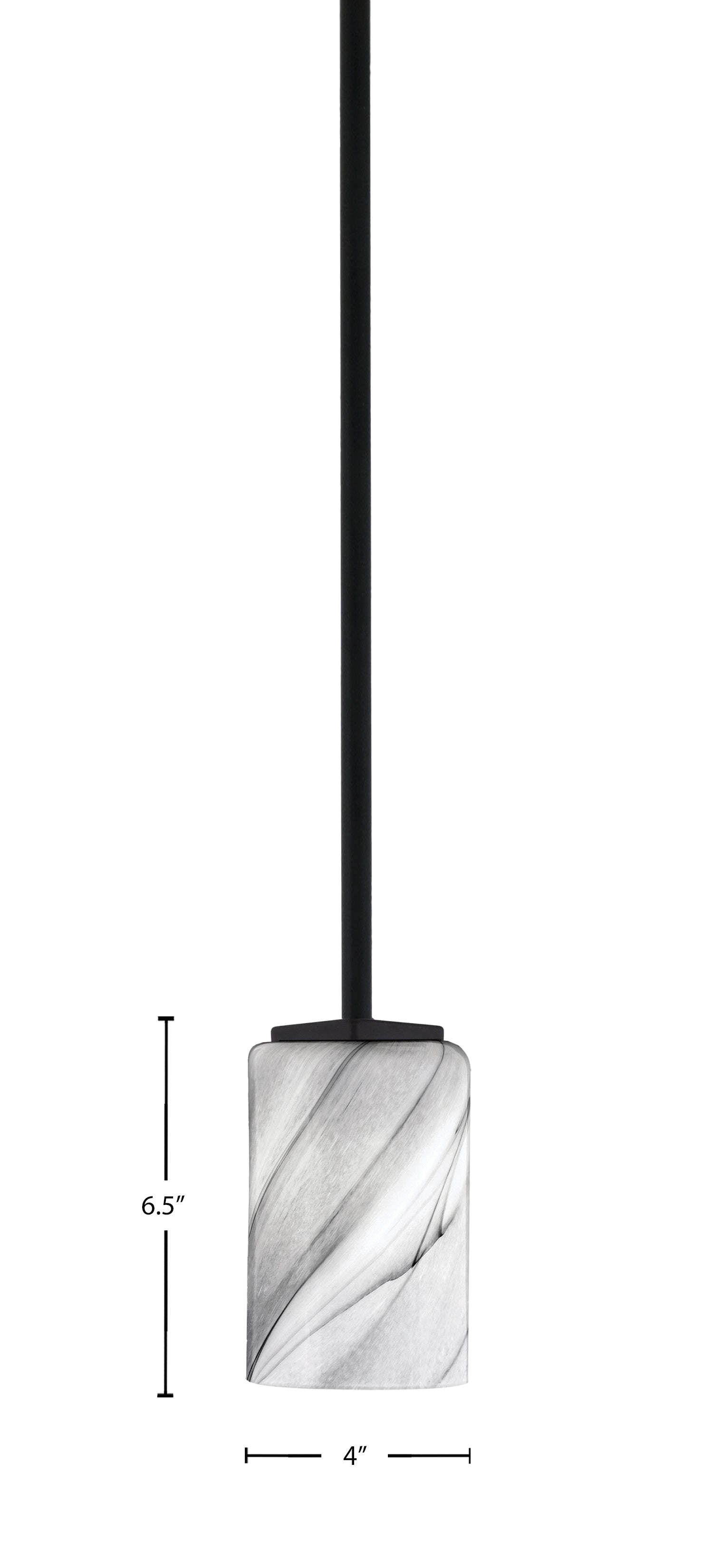 Franklin One Light Mini Pendant in Matte Black with Onyx Swirl Shade