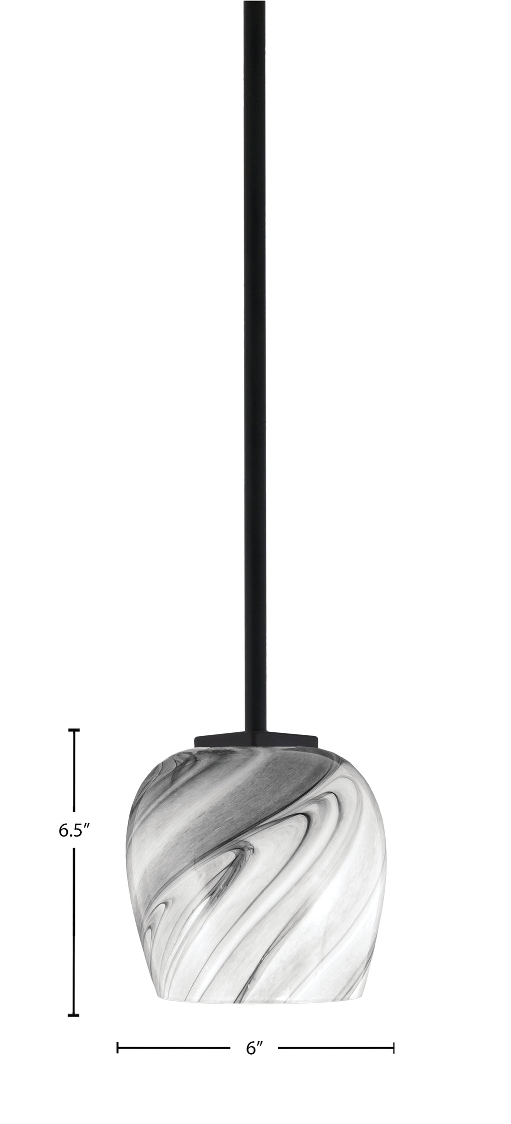 Franklin One Light Mini Pendant in Matte Black with Onyx Swirl Shade