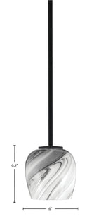 Franklin One Light Mini Pendant in Matte Black with Onyx Swirl Shade
