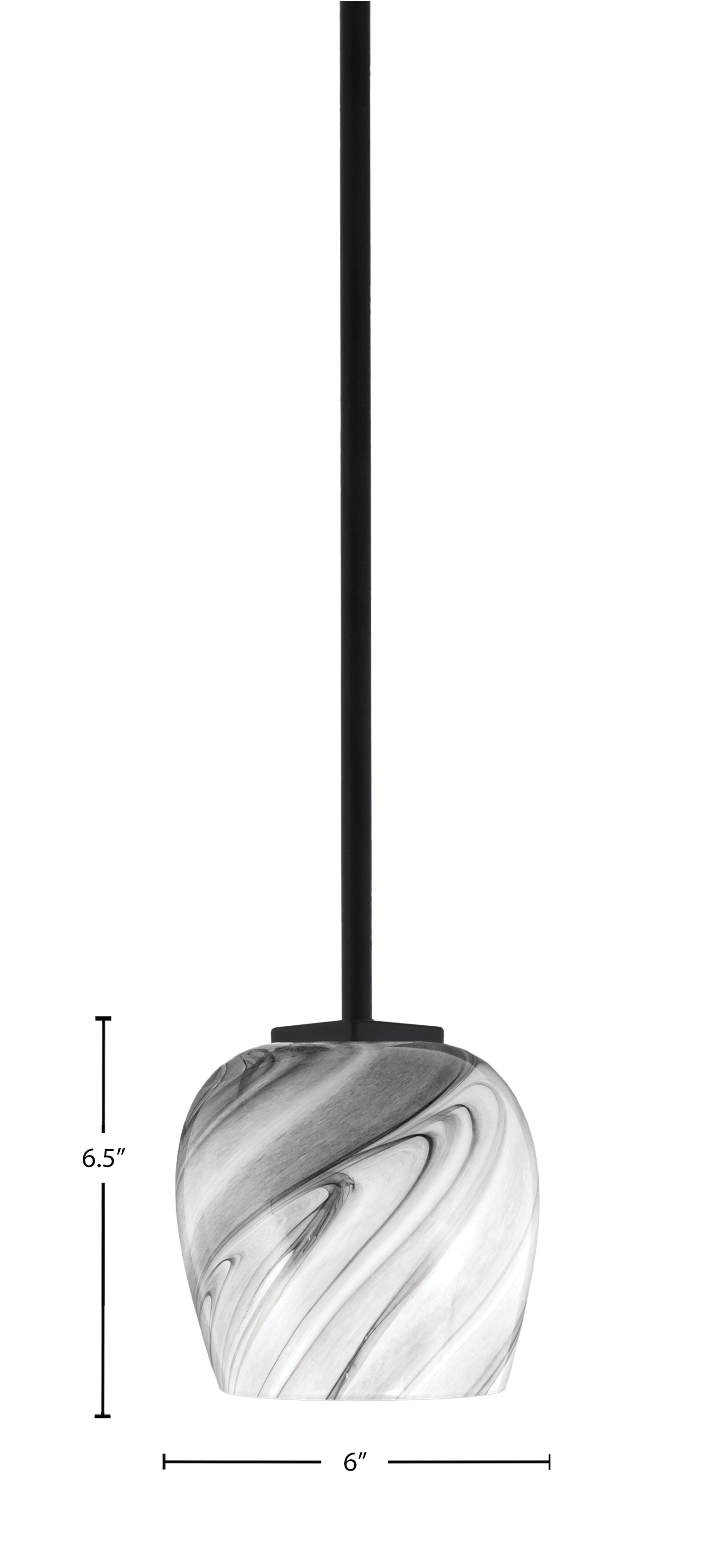 Franklin One Light Mini Pendant in Matte Black with Onyx Swirl Shade