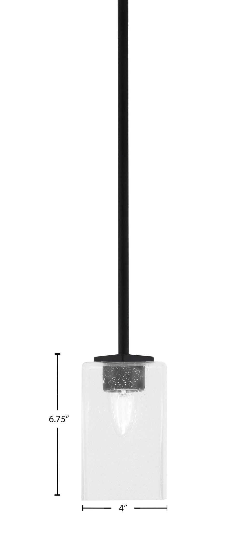 Franklin One Light Mini Pendant in Matte Black with Square Clear Bubble Shade