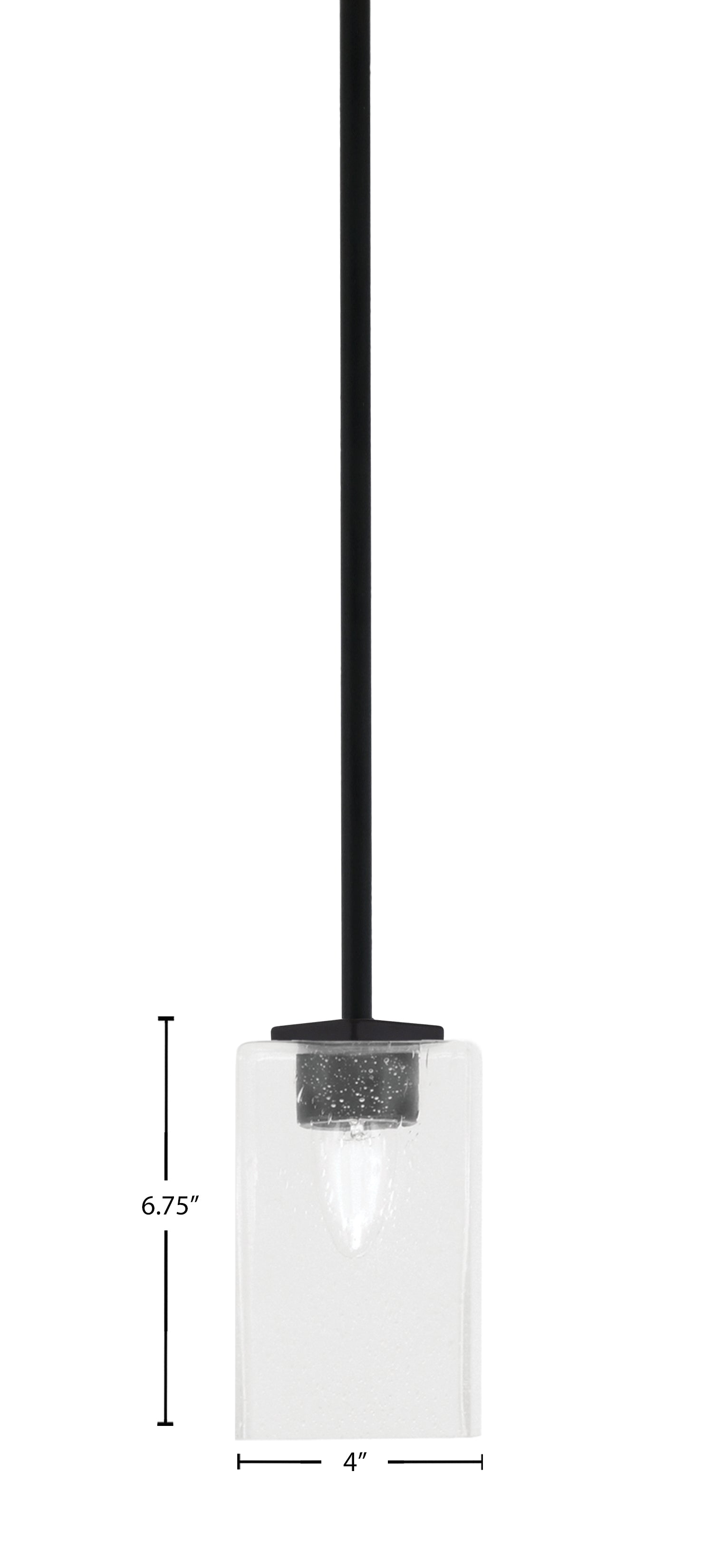Franklin One Light Mini Pendant in Matte Black with Square Clear Bubble Shade