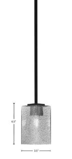 Franklin One Light Mini Pendant in Matte Black with Square Smoke Bubble Shade