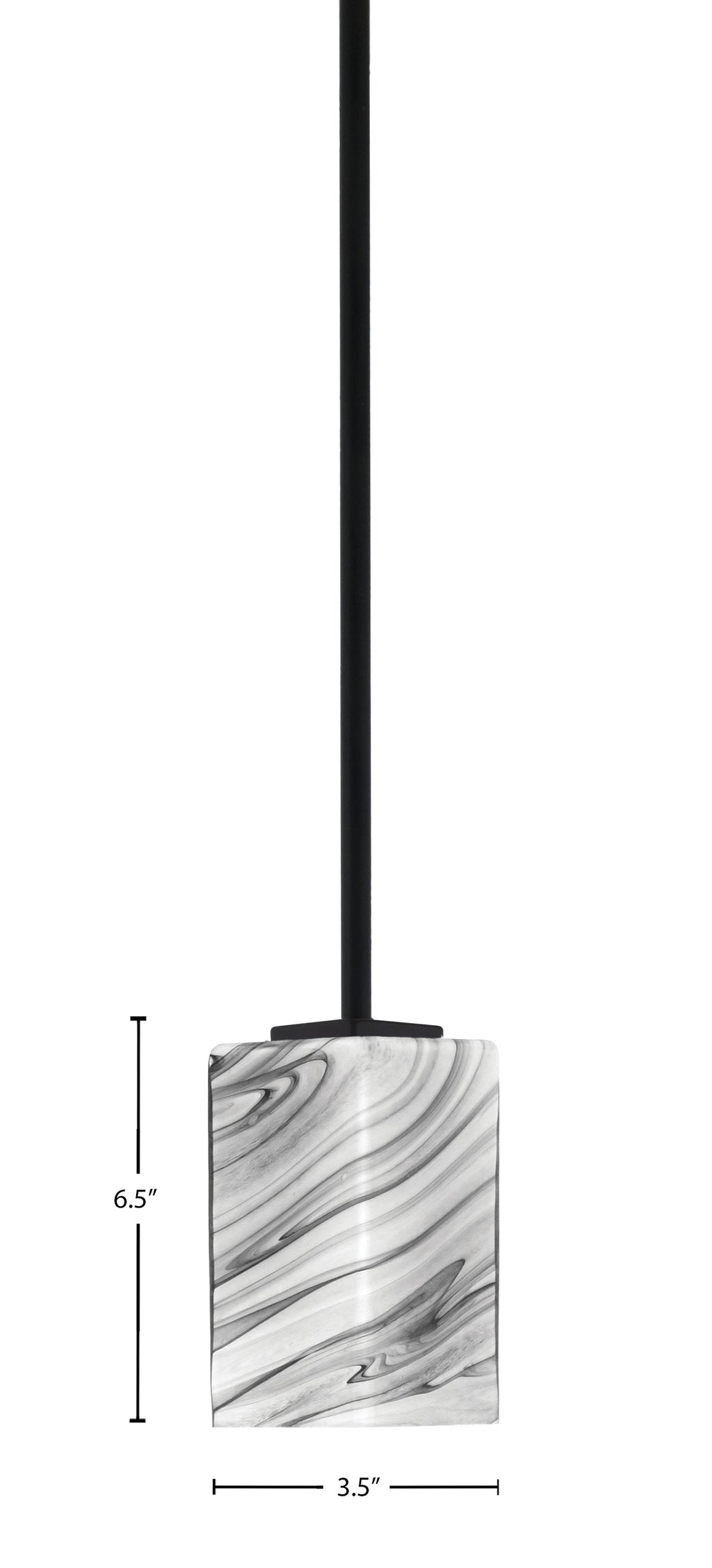 Franklin One Light Mini Pendant in Matte Black with Square Onyx Swirl Shade