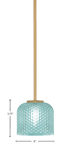 Franklin One Light Mini Pendant in New Age Brass with Turquoise Textured Shade