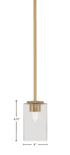 Franklin One Light Mini Pendant in New Age Brass with Square Clear Bubble Shade