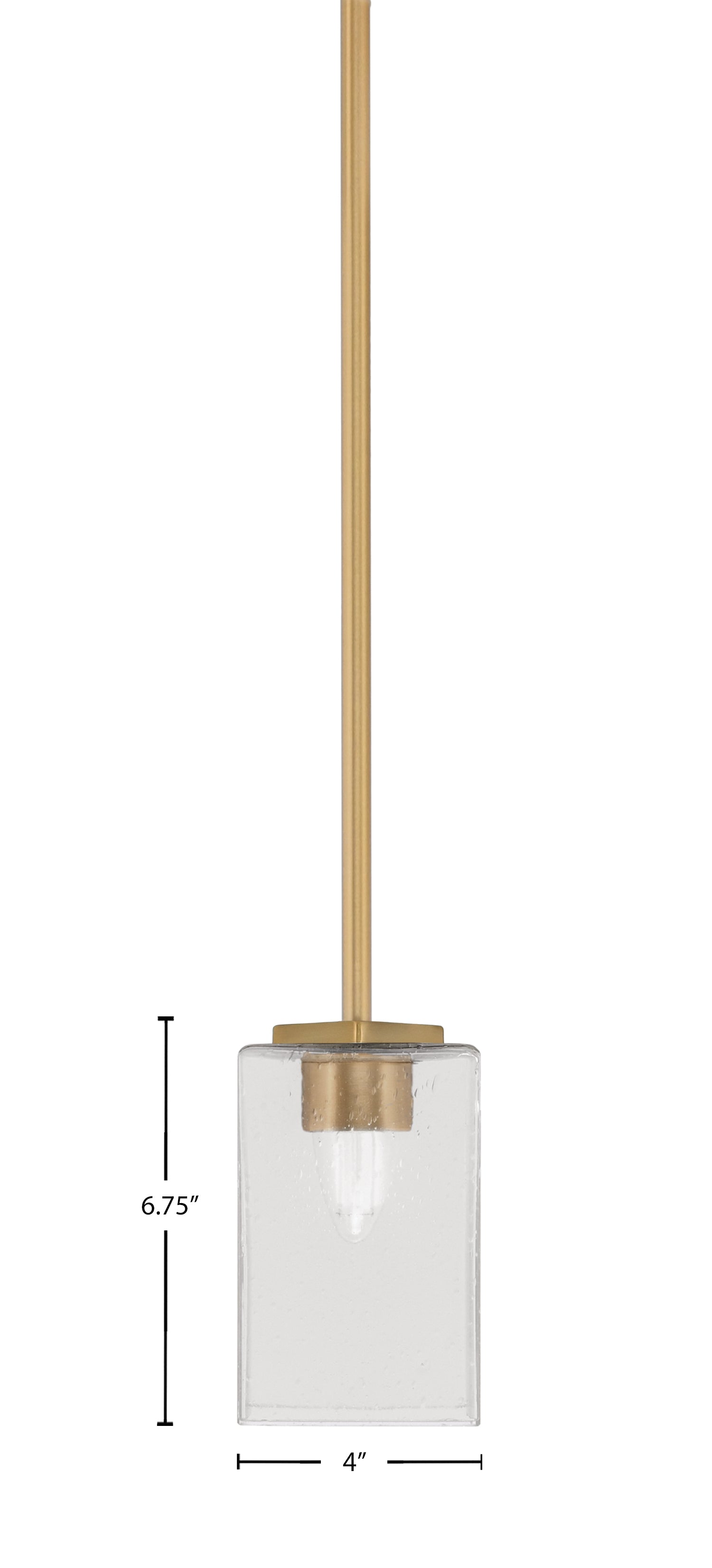 Franklin One Light Mini Pendant in New Age Brass with Square Clear Bubble Shade