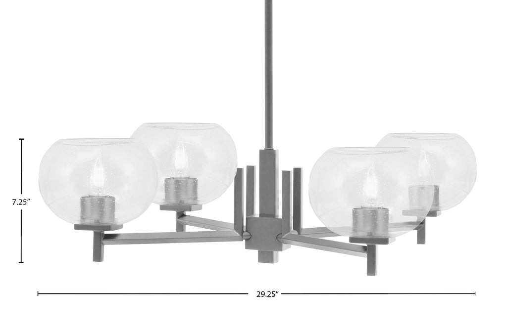Franklin Four Light Chandelier in Graphite with Clear Bubble Shade