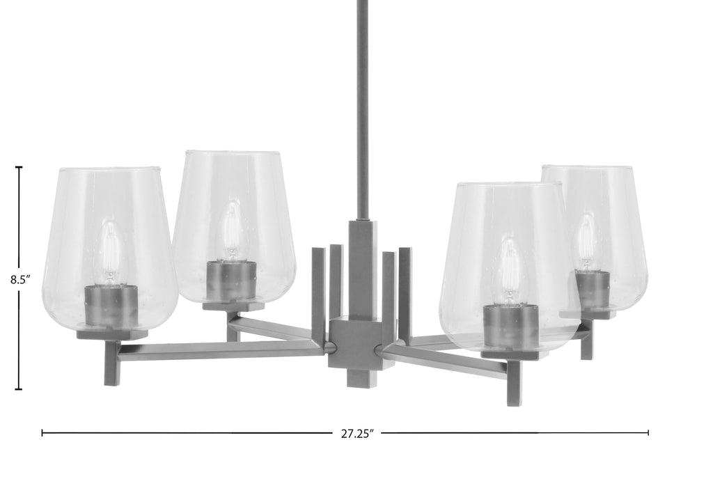 Franklin Four Light Chandelier in Graphite with Clear Bubble Shade