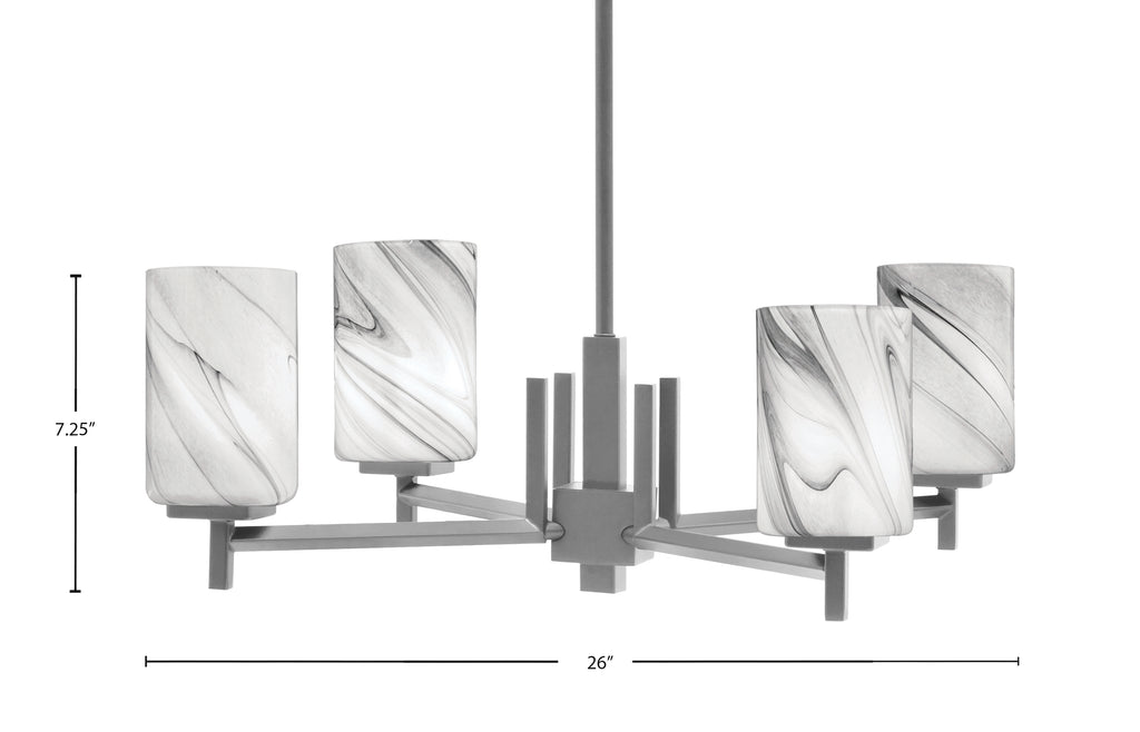 Franklin Four Light Chandelier in Graphite with Onyx Swirl Shade