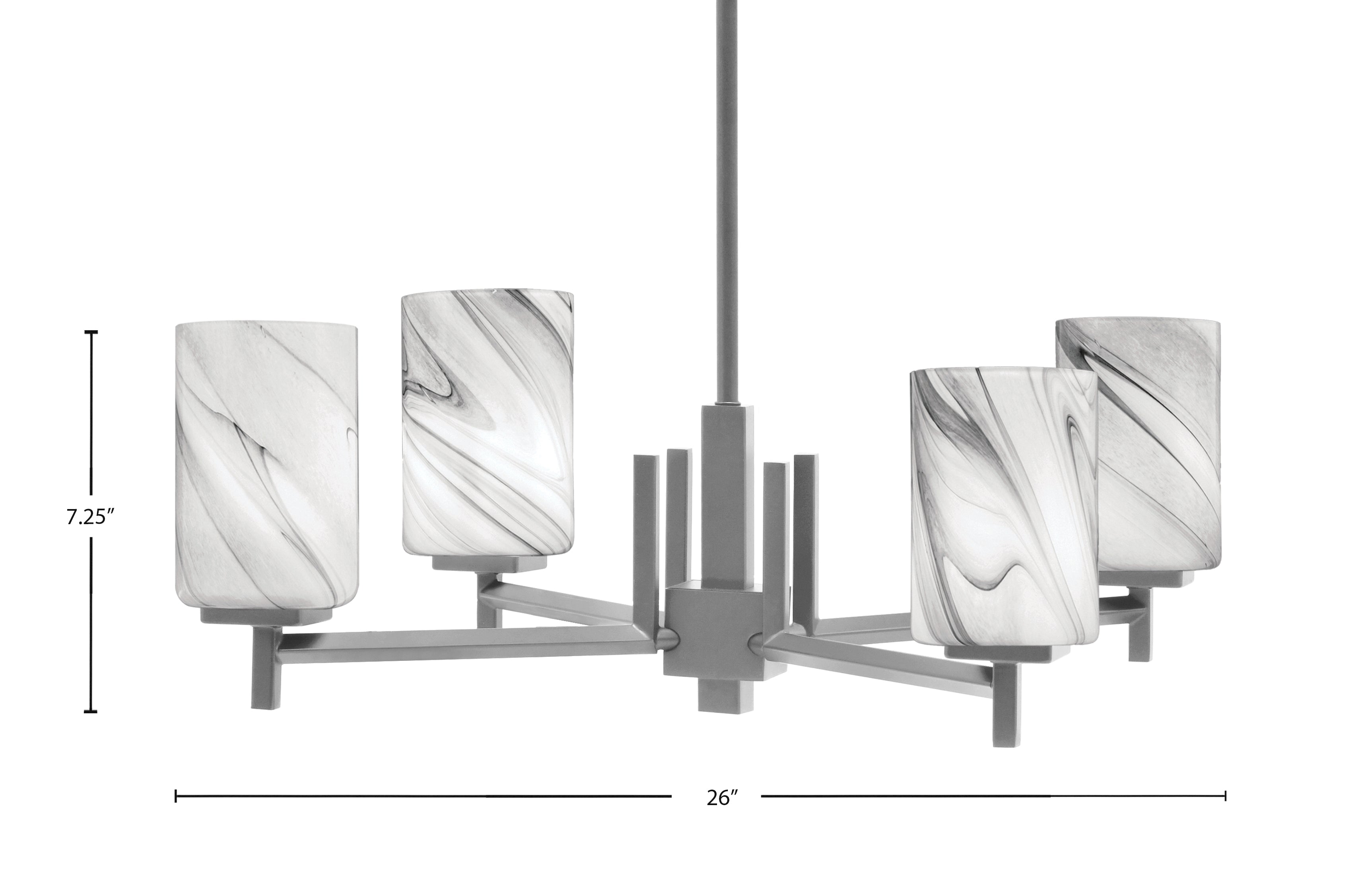Franklin Four Light Chandelier in Graphite with Onyx Swirl Shade