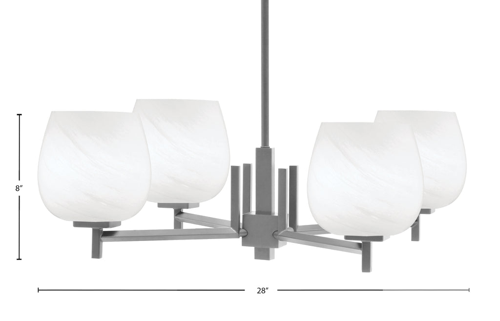 Franklin Four Light Chandelier in Graphite with White Marble Shade
