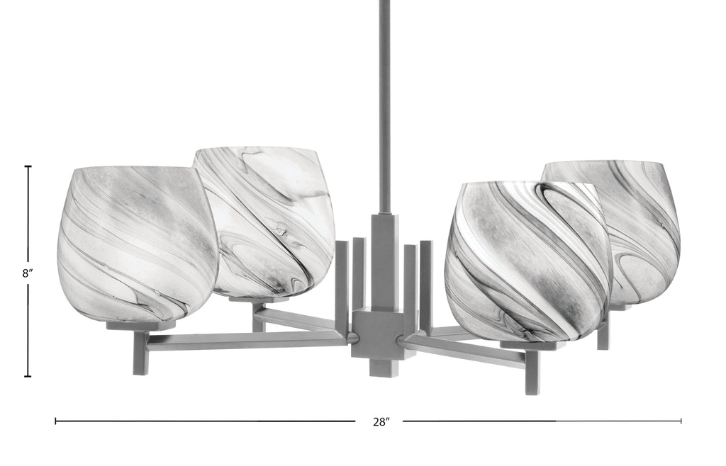 Franklin Four Light Chandelier in Graphite with Onyx Swirl Shade