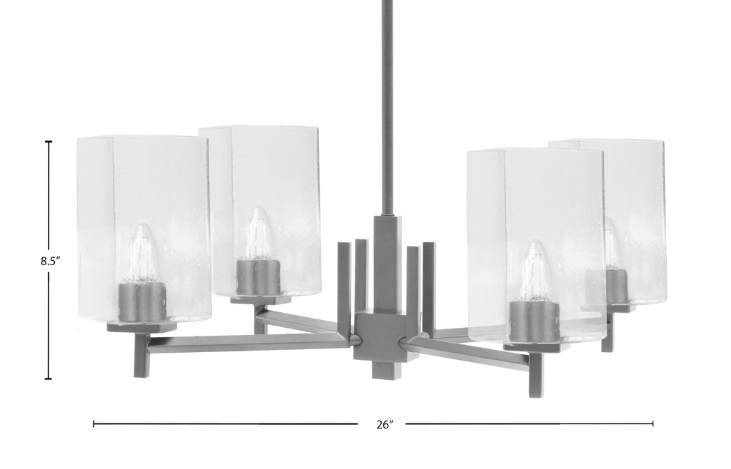 Franklin Four Light Chandelier in Graphite with Square Clear Bubble Shade