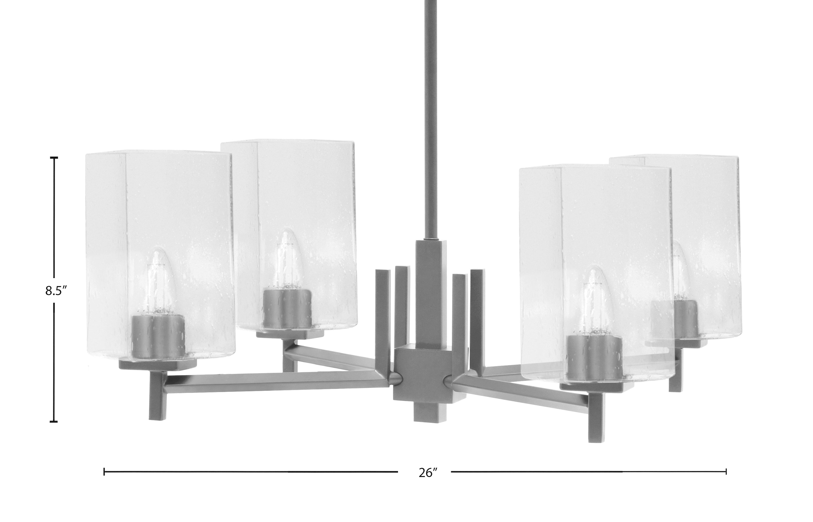 Franklin Four Light Chandelier in Graphite with Square Clear Bubble Shade