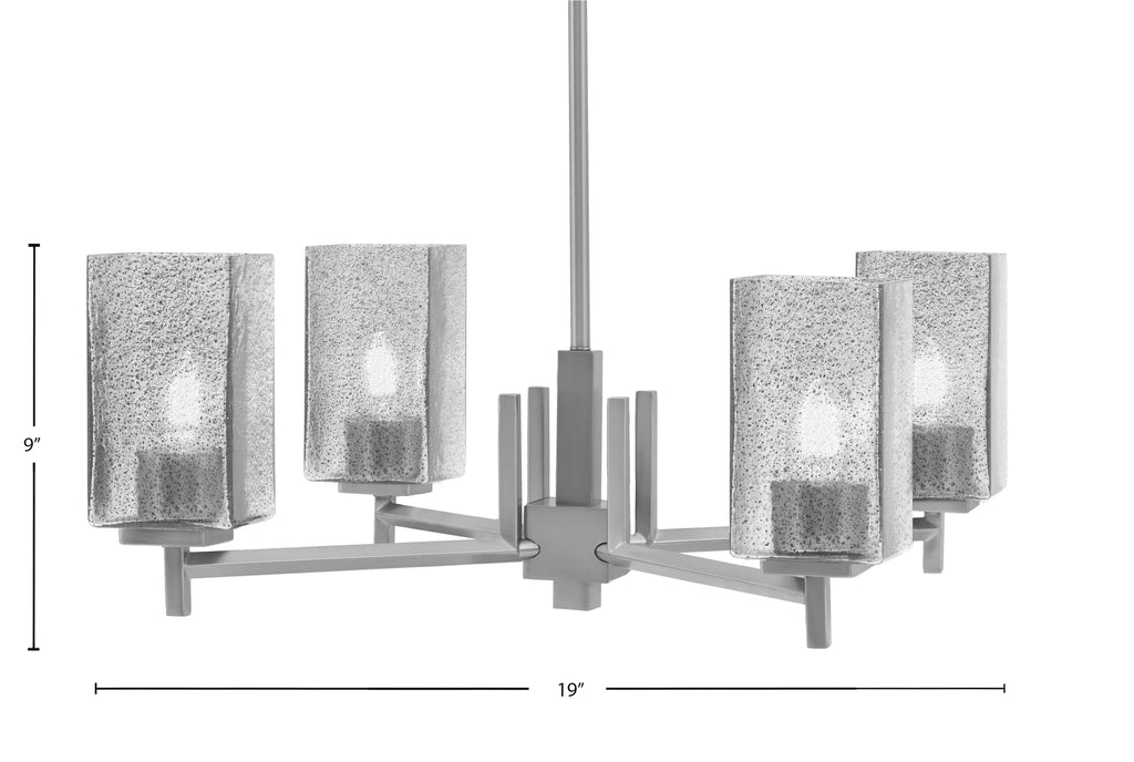 Franklin Four Light Chandelier in Matte Black with Square Smoke Bubble Shade
