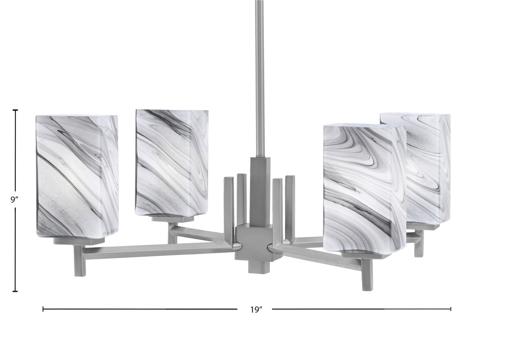 Franklin Four Light Chandelier in Matte Black with Square Onyx Swirl Shade