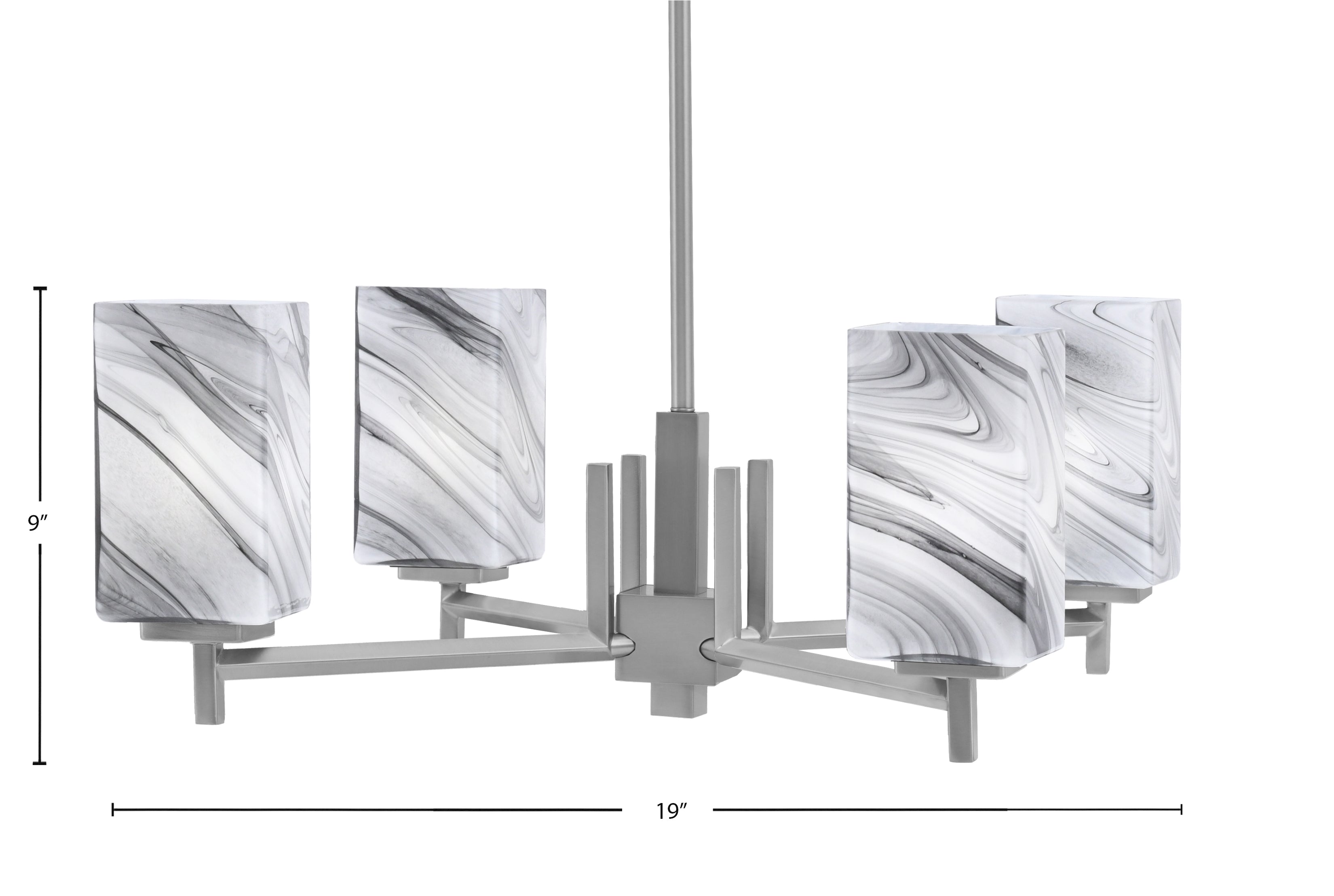 Franklin Four Light Chandelier in Matte Black with Square Onyx Swirl Shade