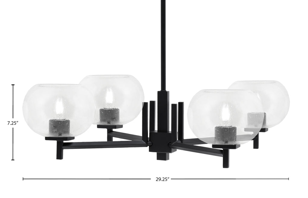 Franklin Four Light Chandelier in Matte Black with Clear Bubble Shade