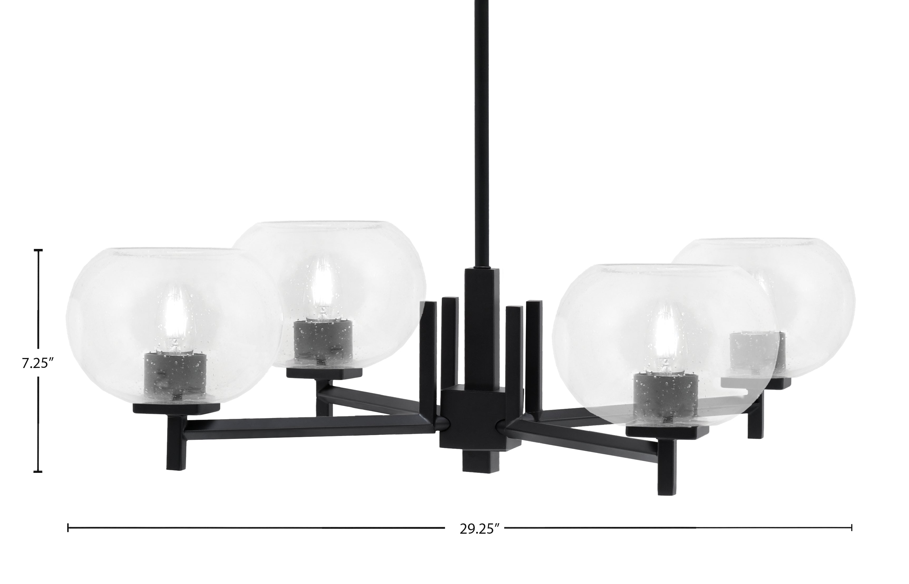 Franklin Four Light Chandelier in Matte Black with Clear Bubble Shade