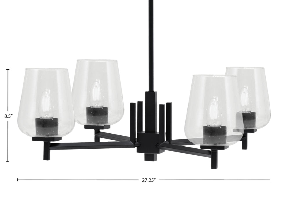 Franklin Four Light Chandelier in Matte Black with Clear Bubble Shade