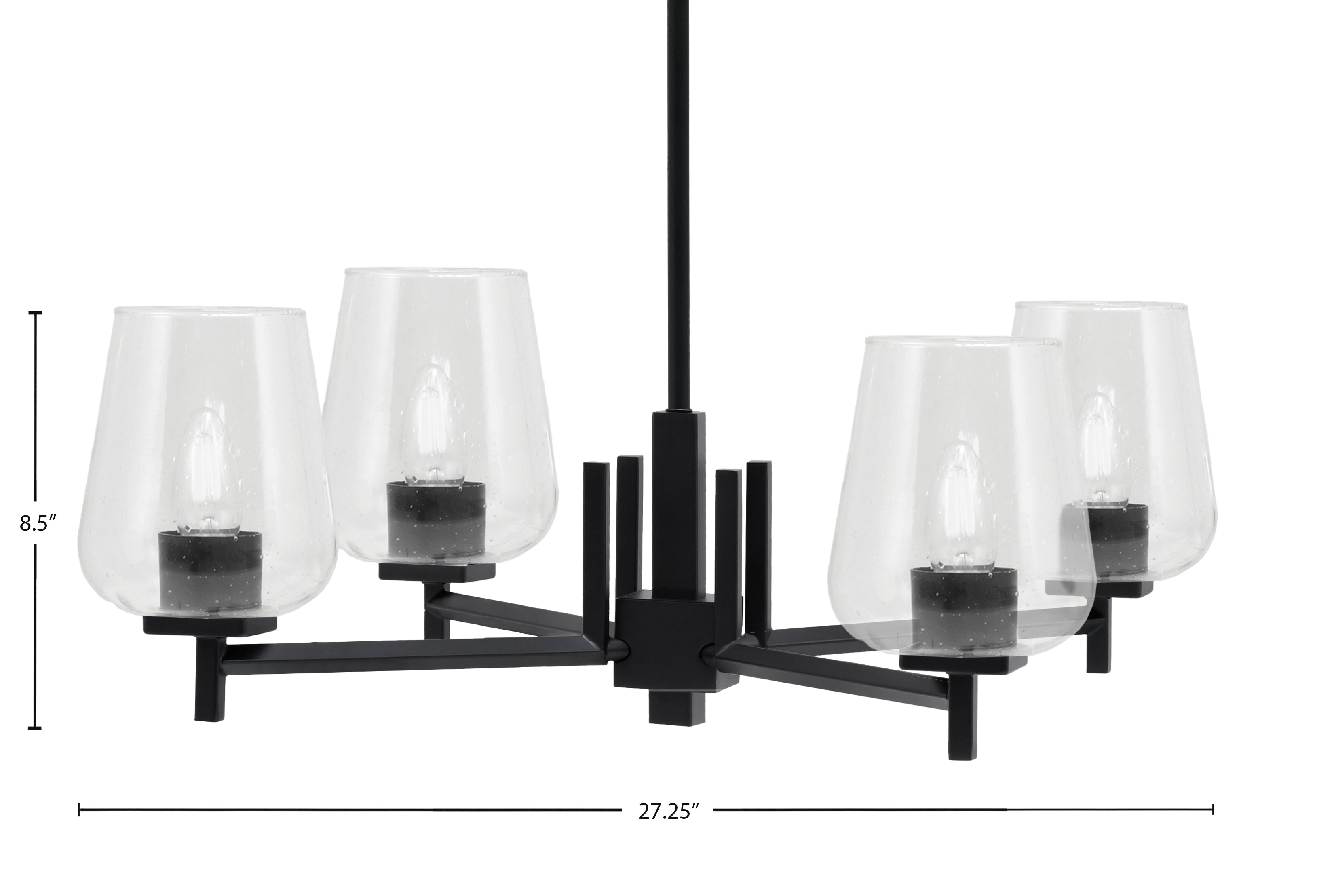 Franklin Four Light Chandelier in Matte Black with Clear Bubble Shade