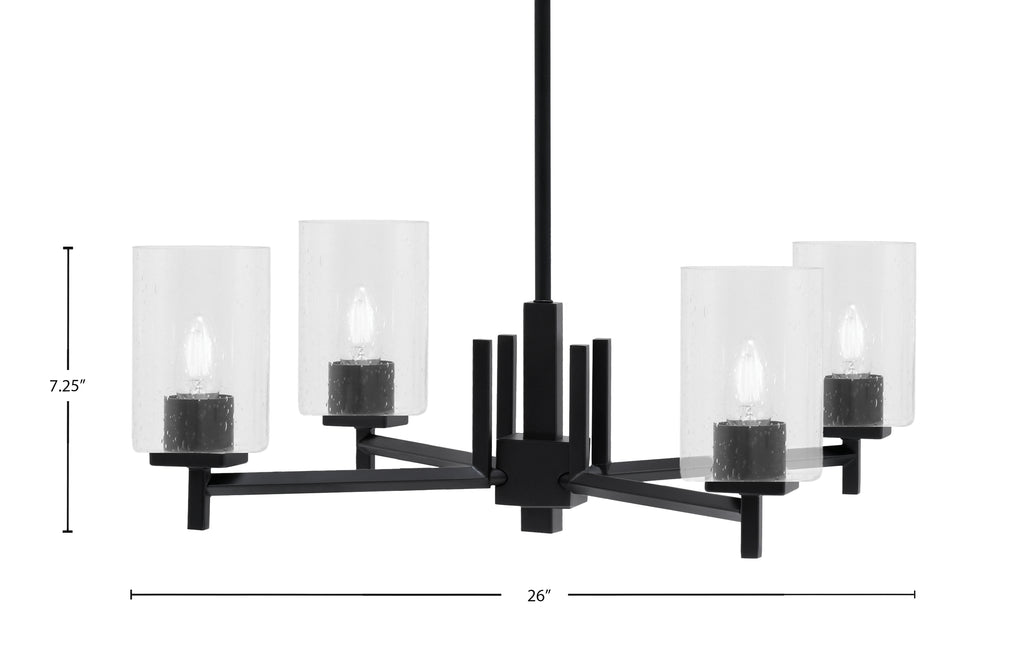 Franklin Four Light Chandelier in Matte Black with Clear Bubble Shade