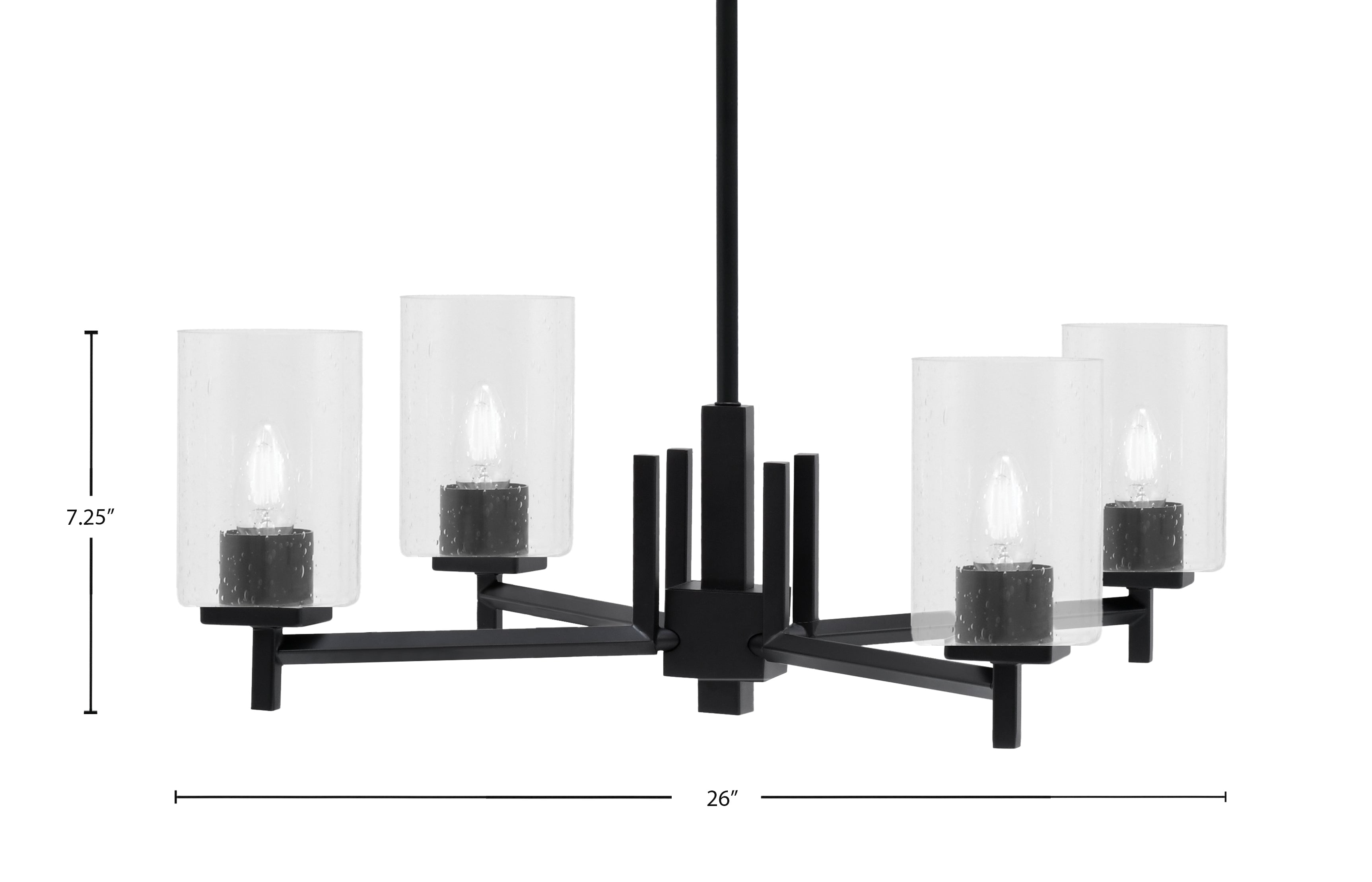 Franklin Four Light Chandelier in Matte Black with Clear Bubble Shade