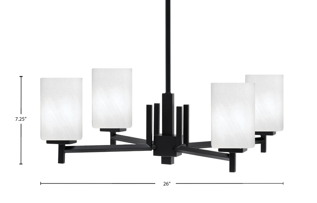Franklin Four Light Chandelier in Matte Black with White Marble Shade