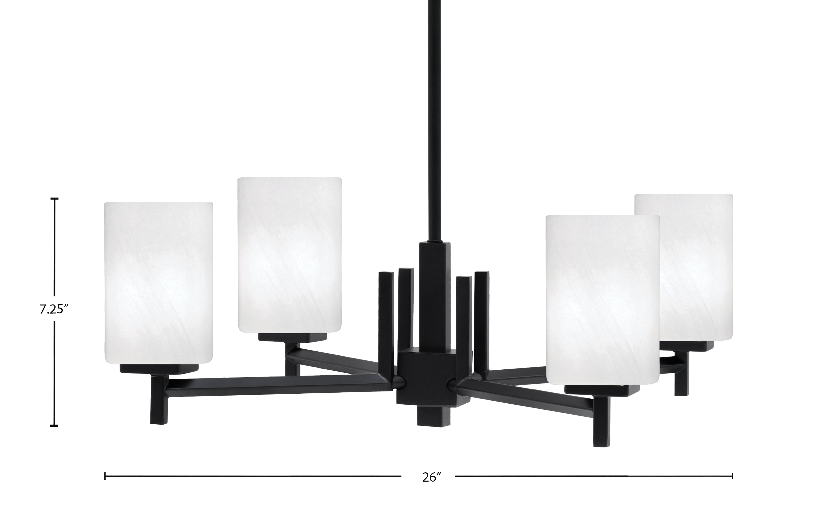 Franklin Four Light Chandelier in Matte Black with White Marble Shade