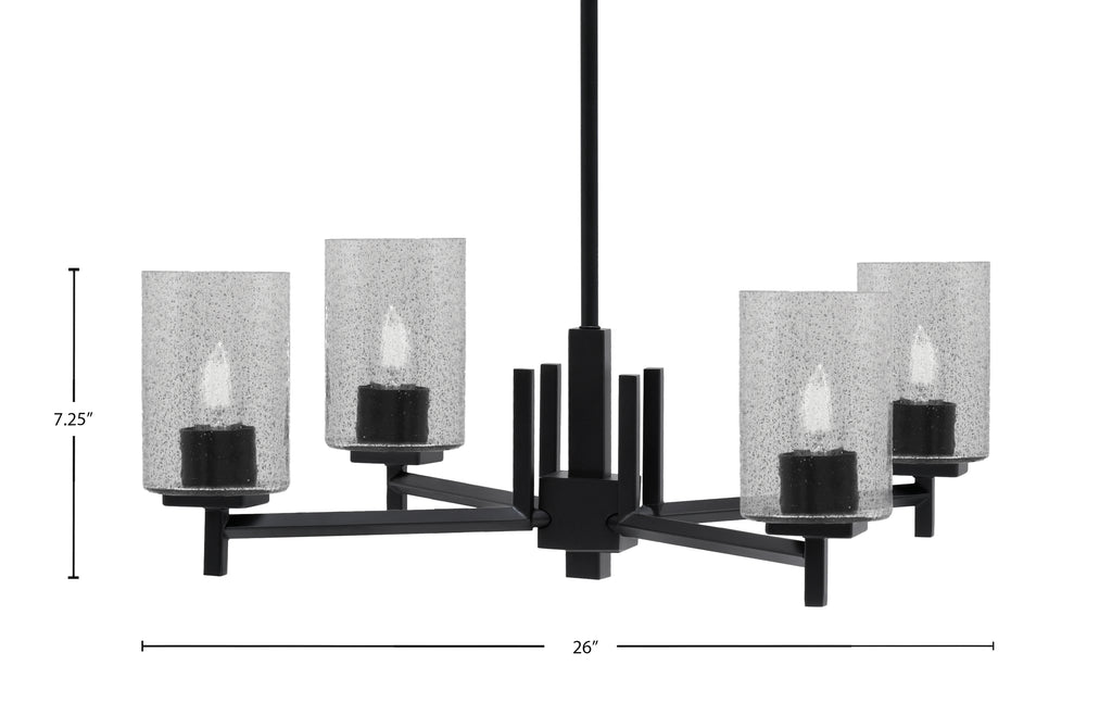 Franklin Four Light Chandelier in Matte Black with Smoke Bubble Shade
