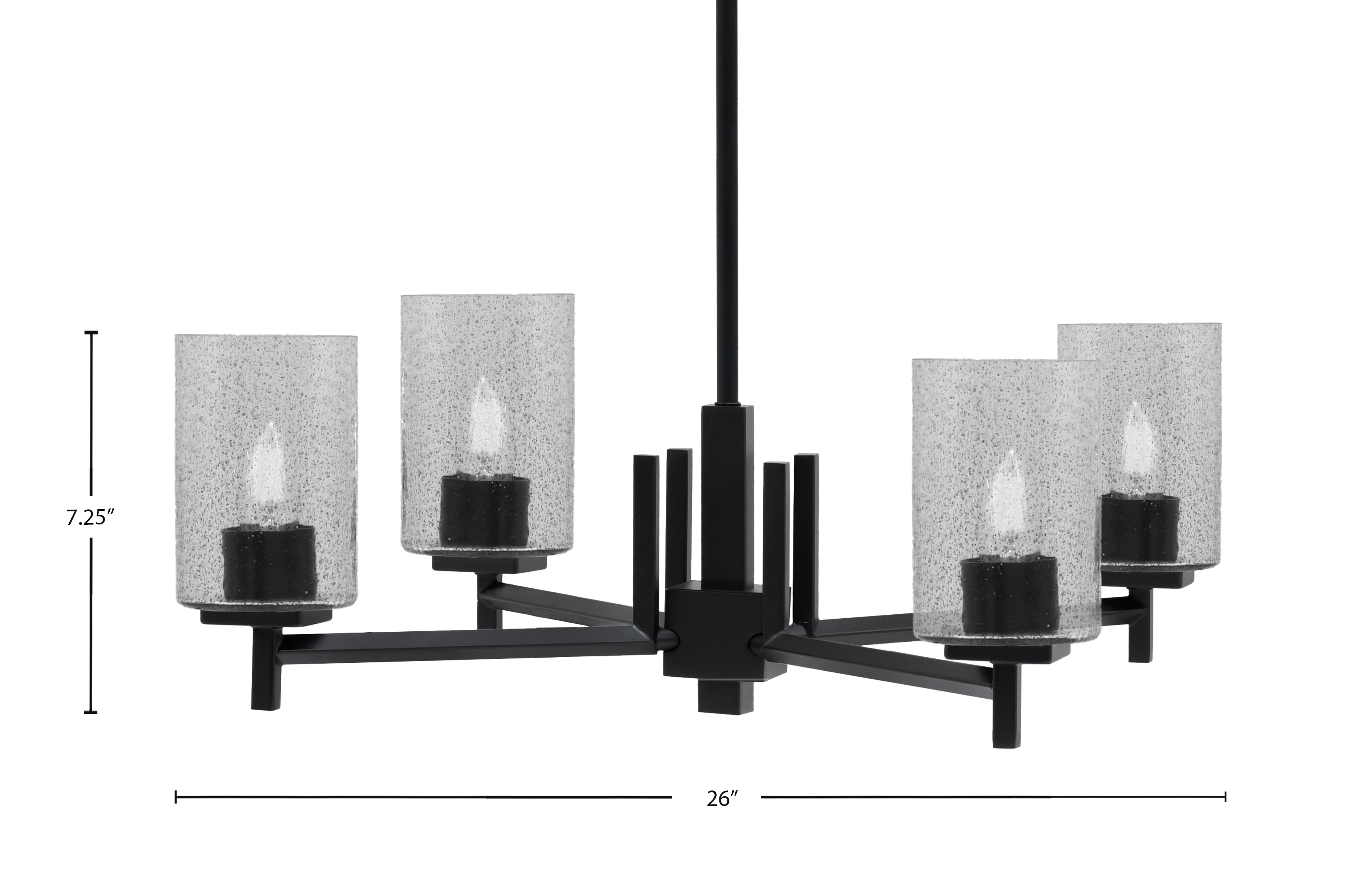 Franklin Four Light Chandelier in Matte Black with Smoke Bubble Shade