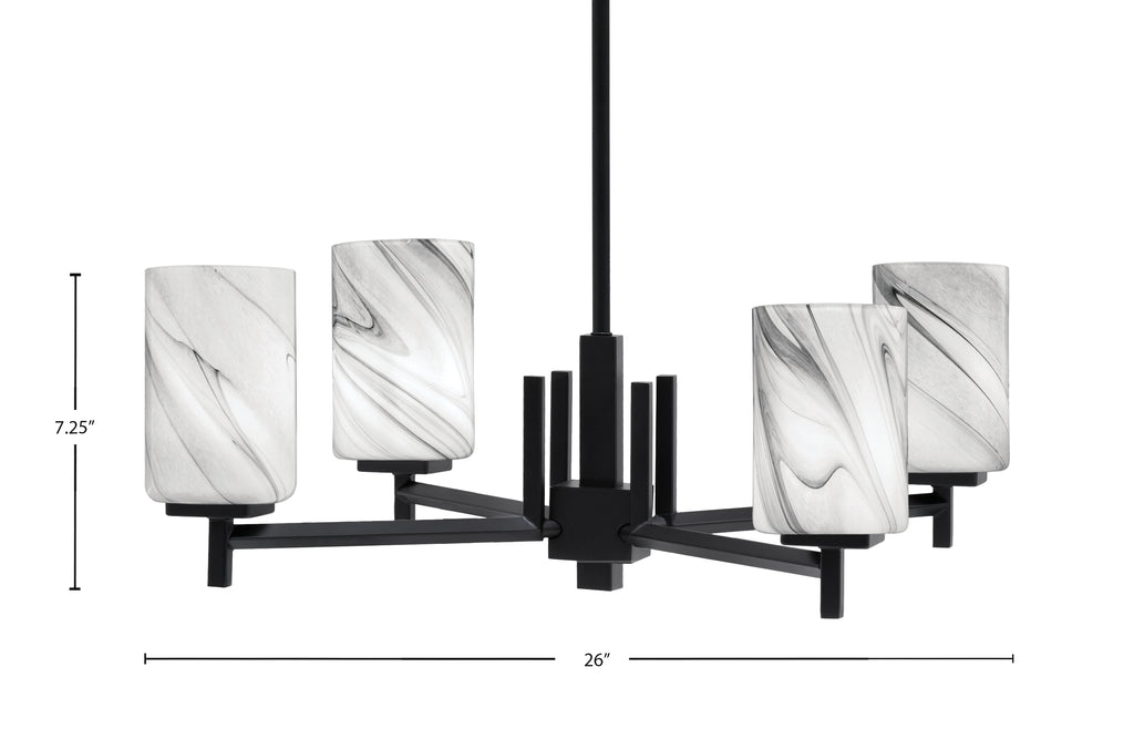Franklin Four Light Chandelier in Matte Black with Onyx Swirl Shade
