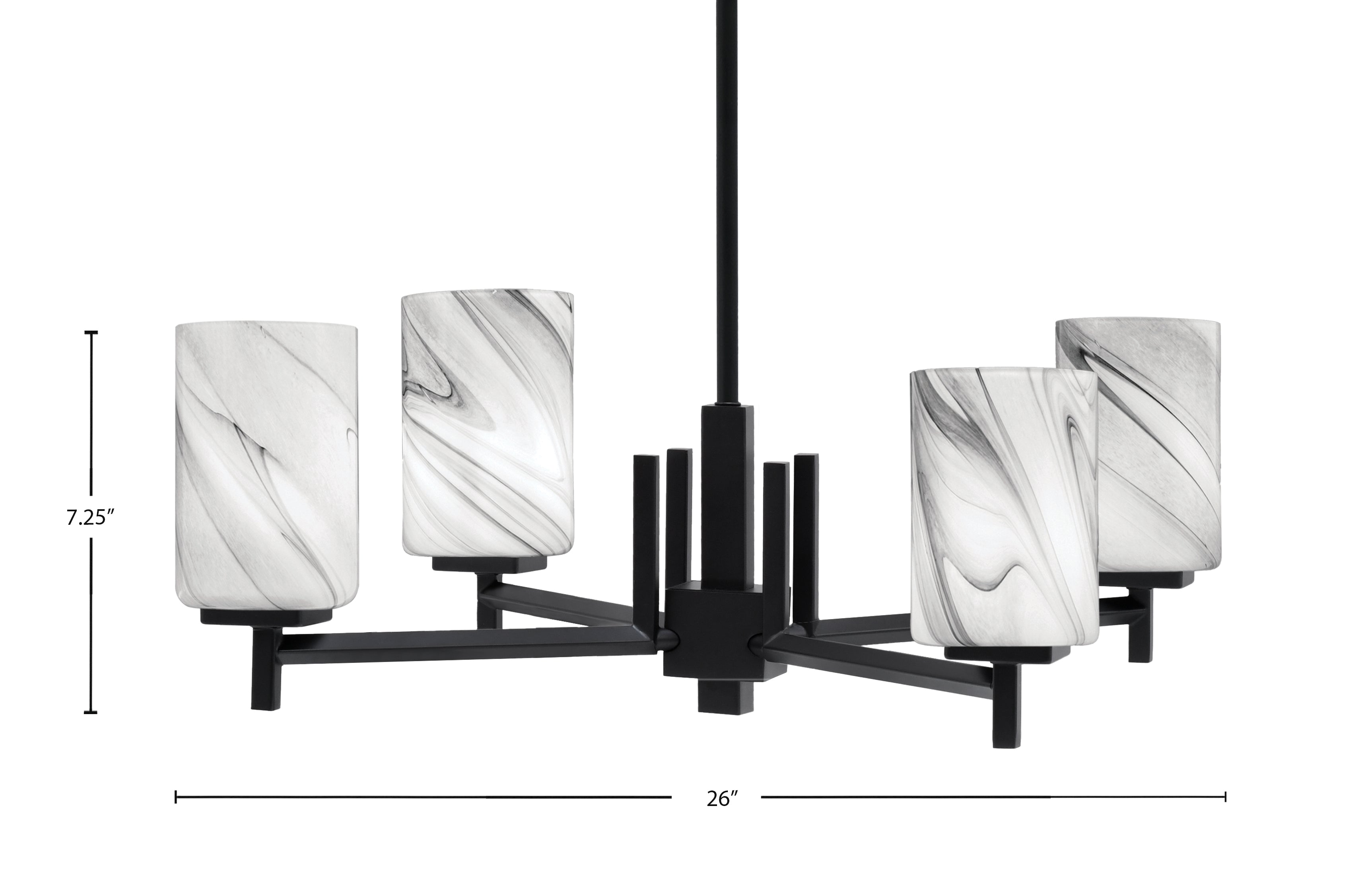 Franklin Four Light Chandelier in Matte Black with Onyx Swirl Shade