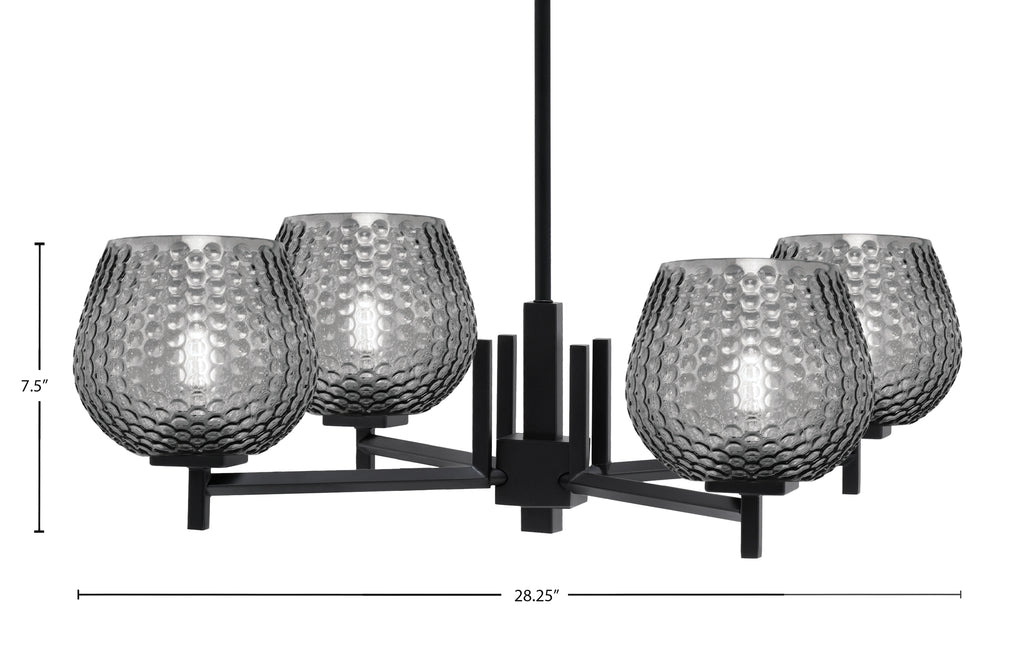 Franklin Four Light Chandelier in Matte Black with Smoke Textured Shade