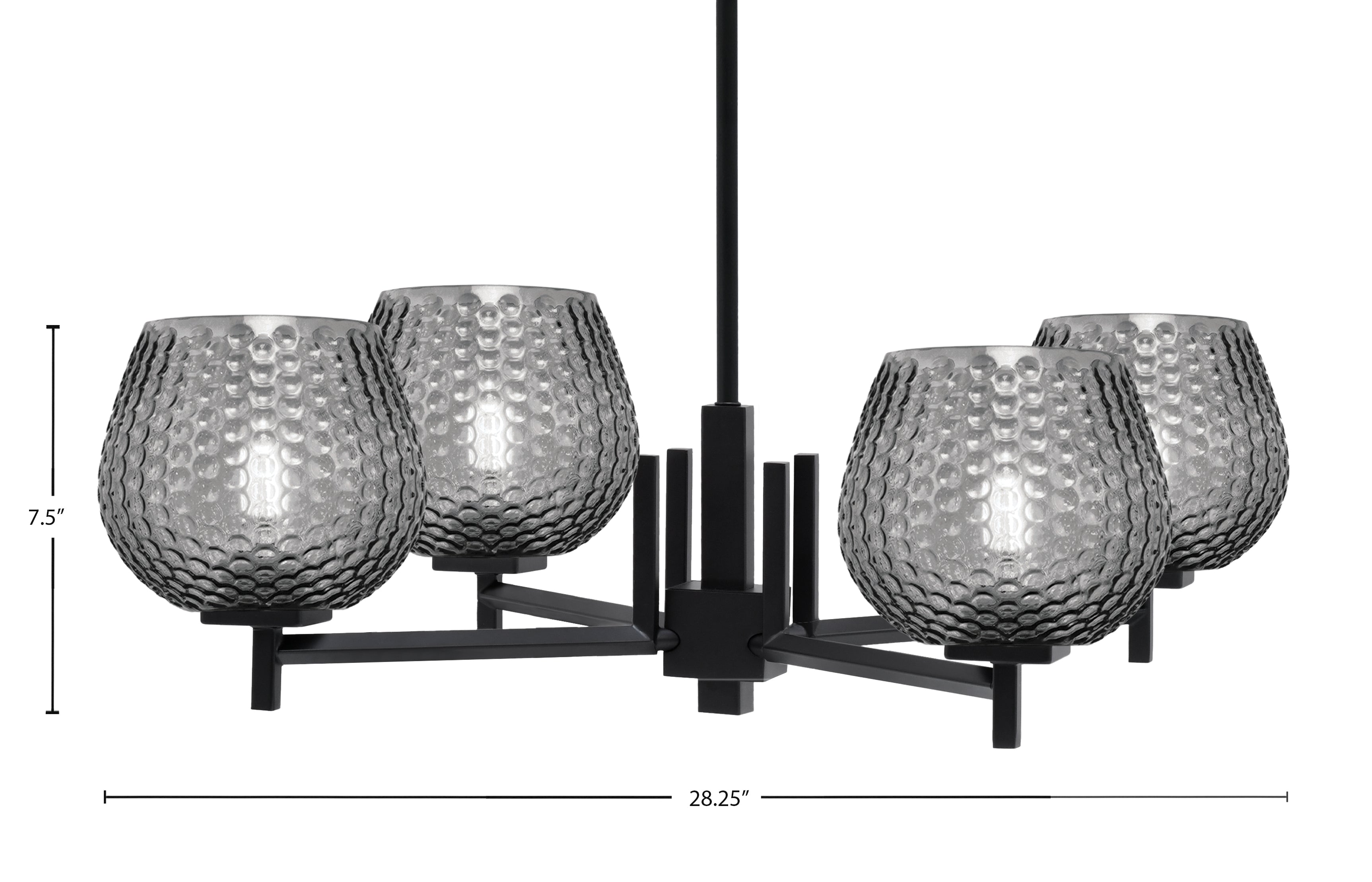 Franklin Four Light Chandelier in Matte Black with Smoke Textured Shade
