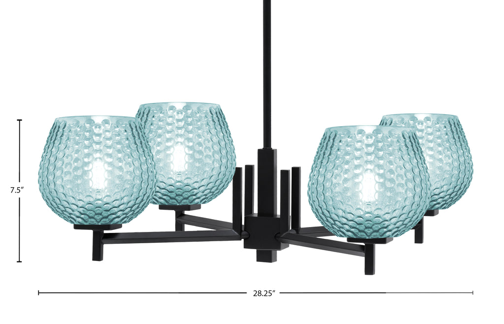 Franklin Four Light Chandelier in Matte Black with Turquoise Textured Shade