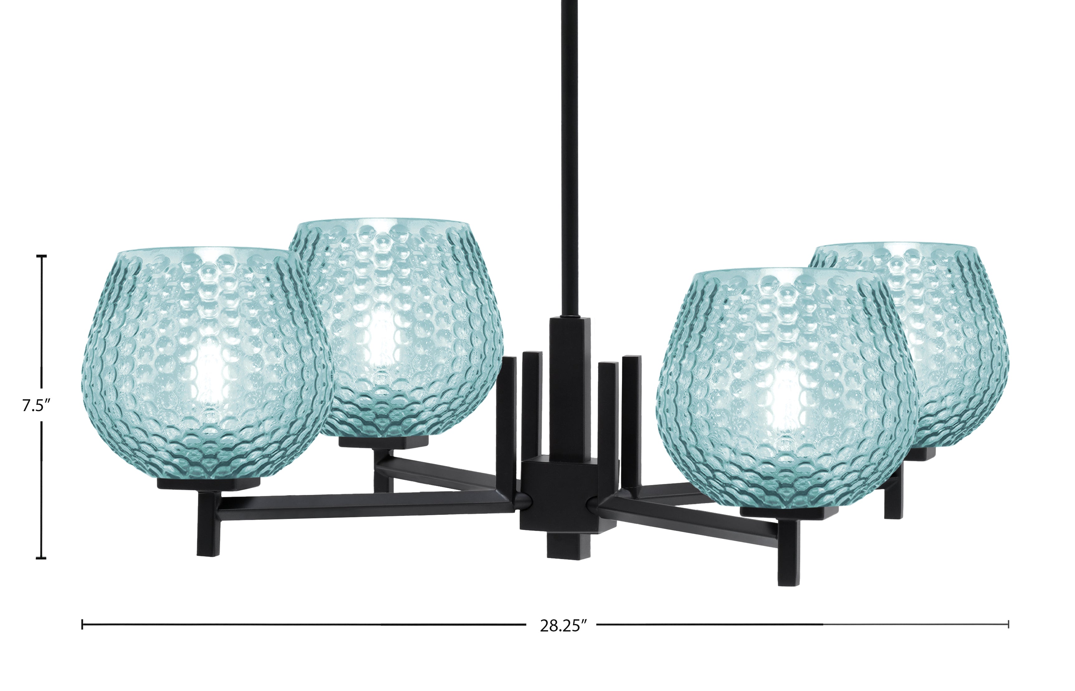 Franklin Four Light Chandelier in Matte Black with Turquoise Textured Shade