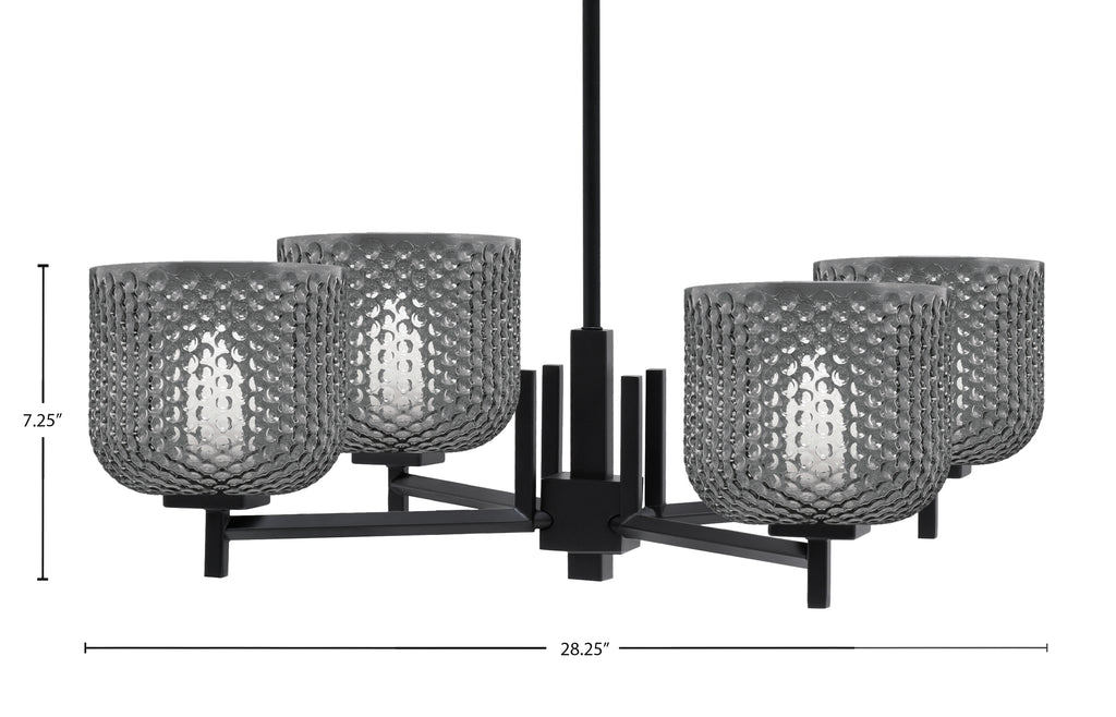 Franklin Four Light Chandelier in Matte Black with Smoke Textured Shade
