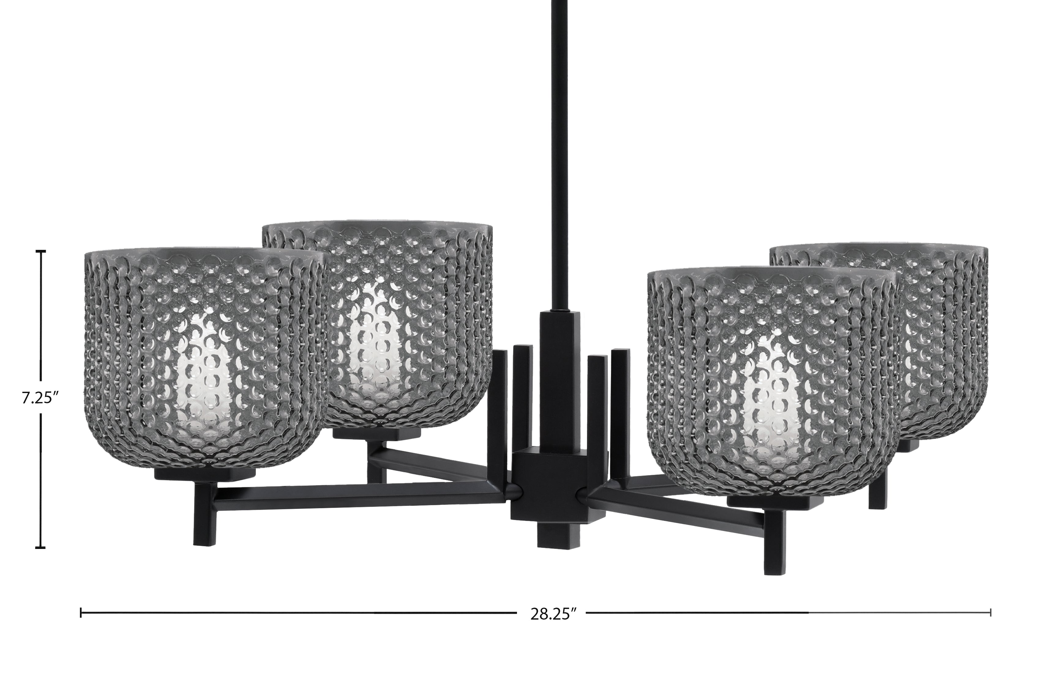Franklin Four Light Chandelier in Matte Black with Smoke Textured Shade