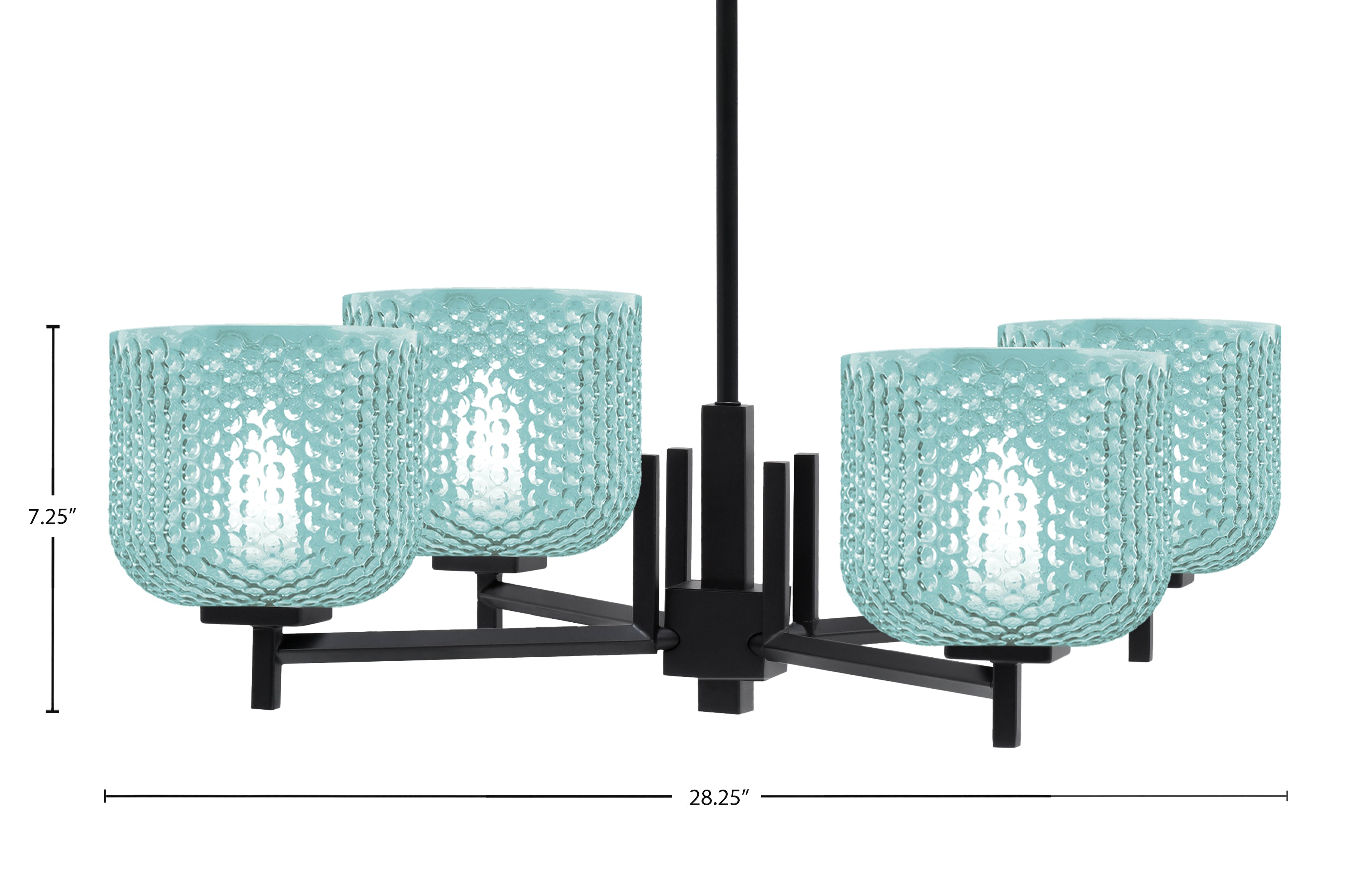 Franklin Four Light Chandelier in Matte Black with Turquoise Textured Shade