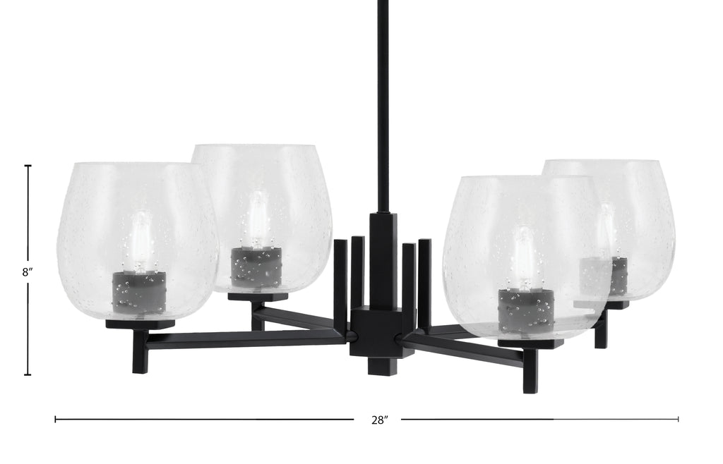 Franklin Four Light Chandelier in Matte Black with Clear Bubble Shade