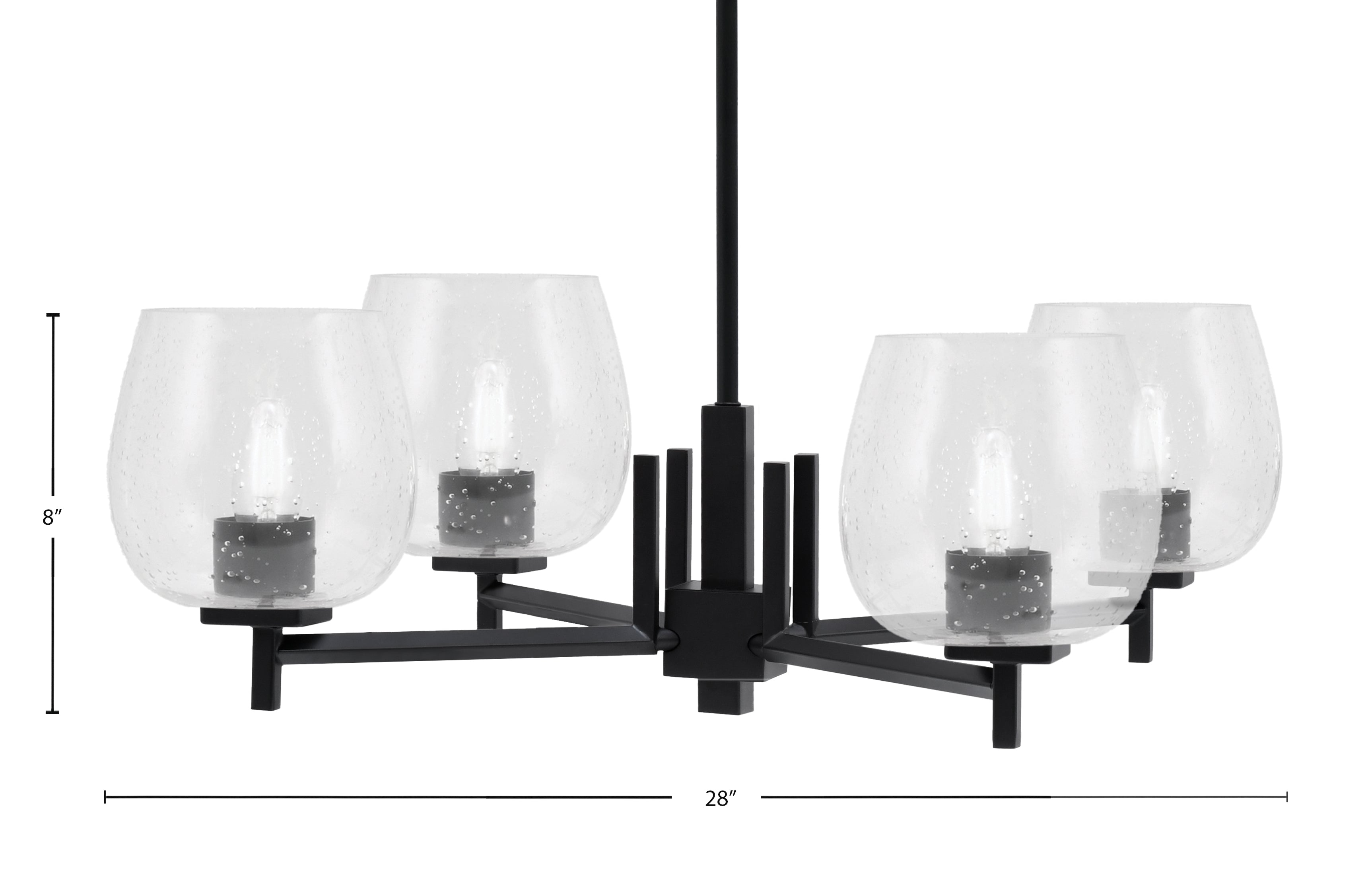 Franklin Four Light Chandelier in Matte Black with Clear Bubble Shade