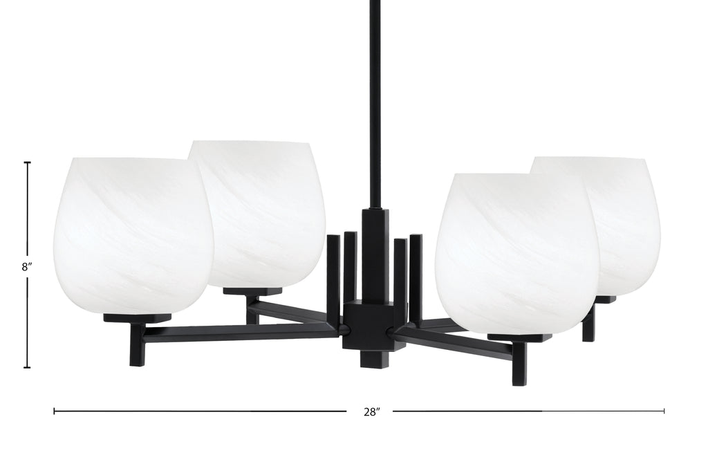 Franklin Four Light Chandelier in Matte Black with White Marble Shade