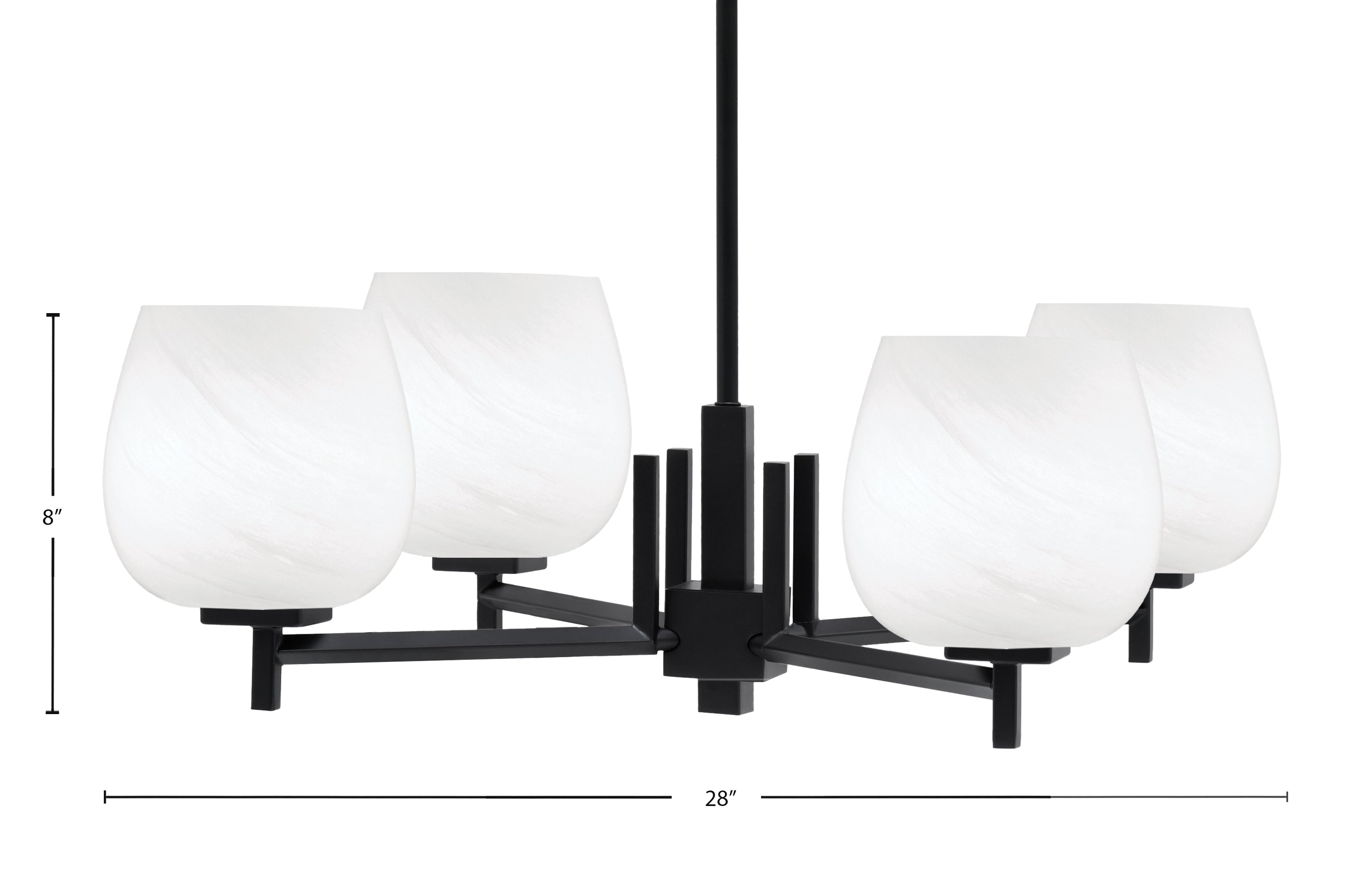 Franklin Four Light Chandelier in Matte Black with White Marble Shade