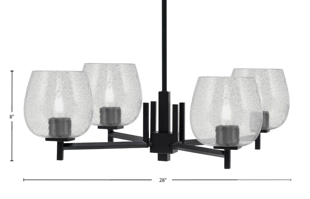 Franklin Four Light Chandelier in Matte Black with Smoke Bubble Shade
