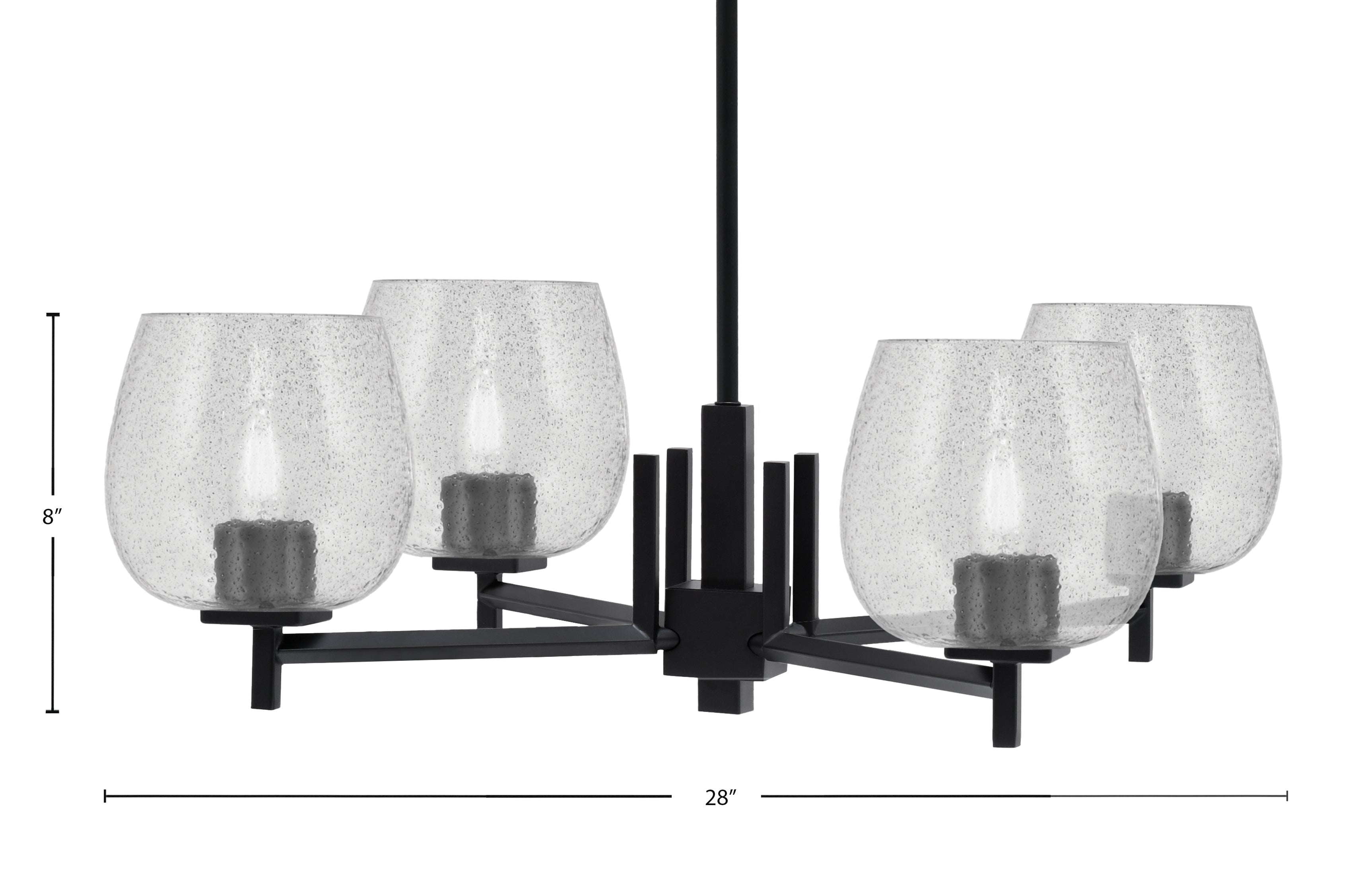 Franklin Four Light Chandelier in Matte Black with Smoke Bubble Shade