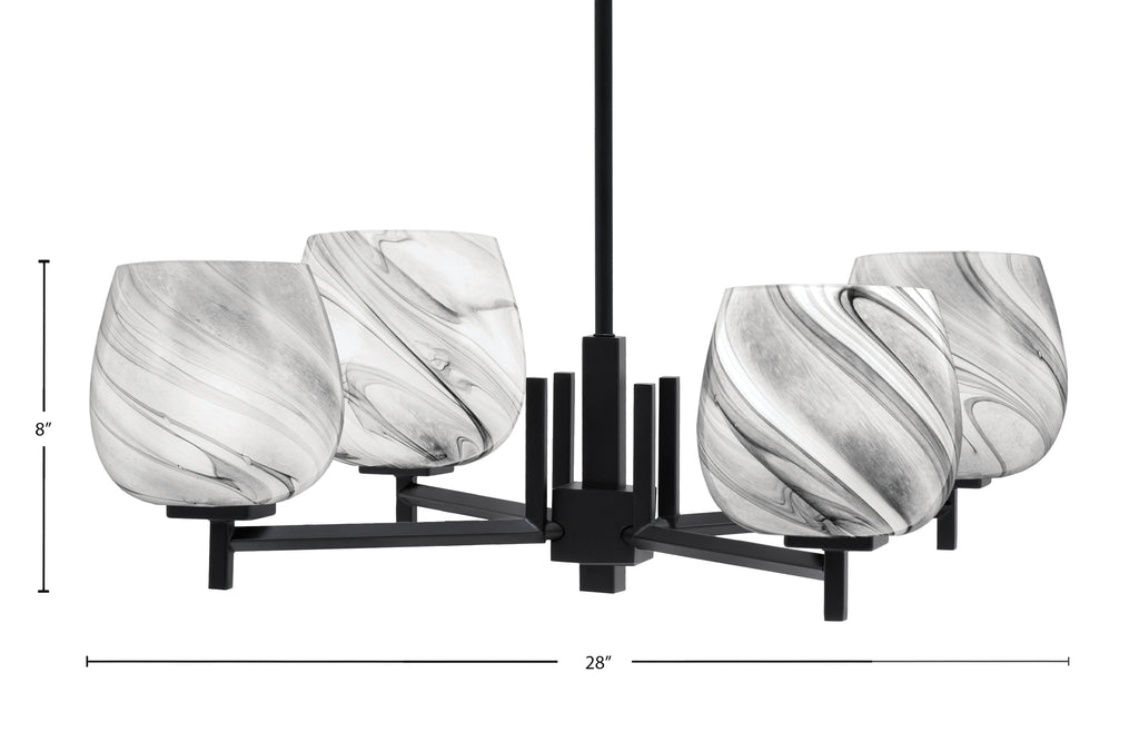 Franklin Four Light Chandelier in Matte Black with Onyx Swirl Shade