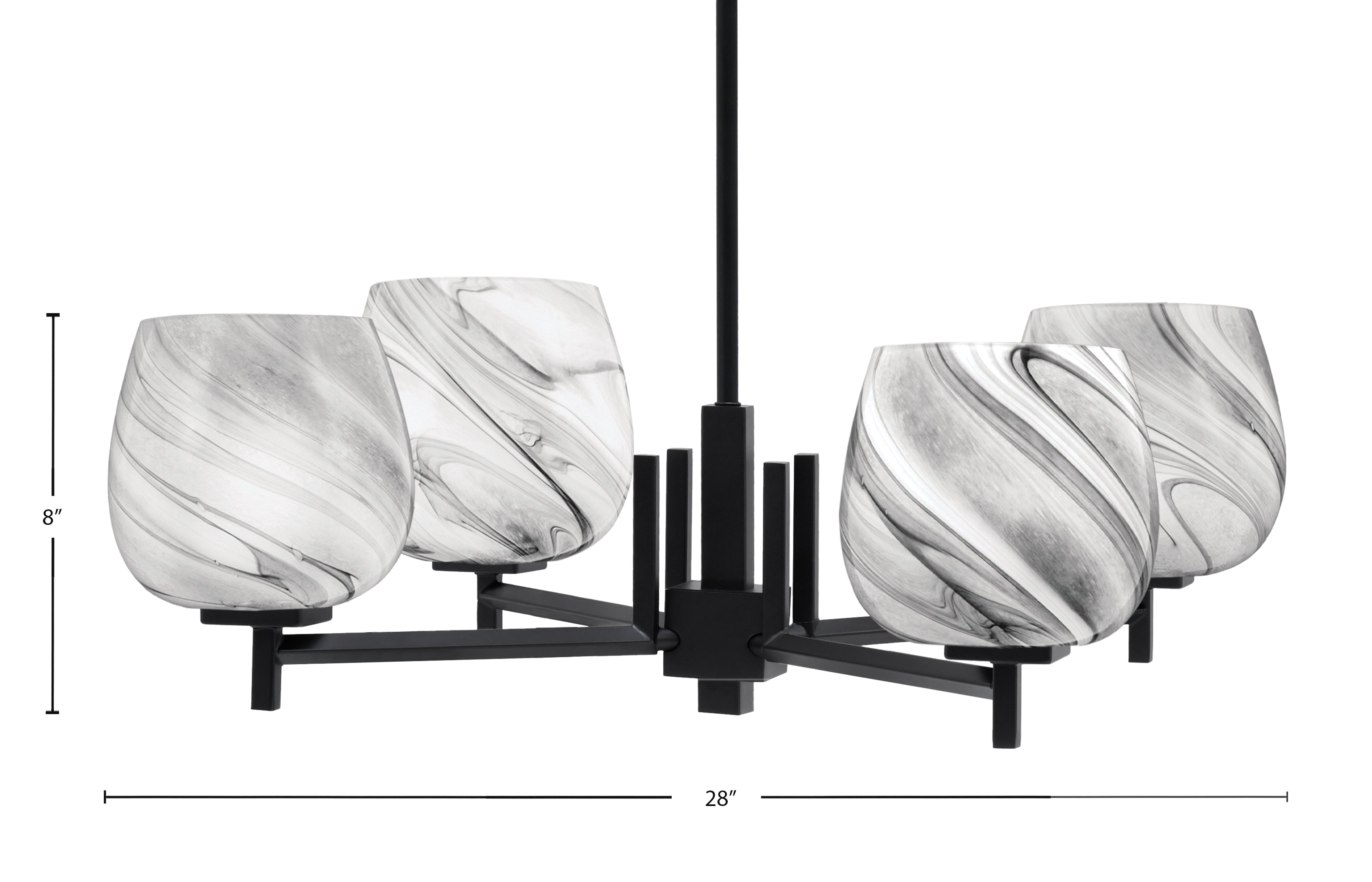 Franklin Four Light Chandelier in Matte Black with Onyx Swirl Shade